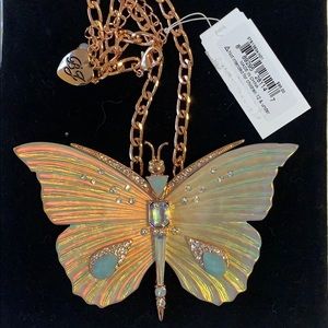 Betsey Johnson large butterfly necklace opal rose